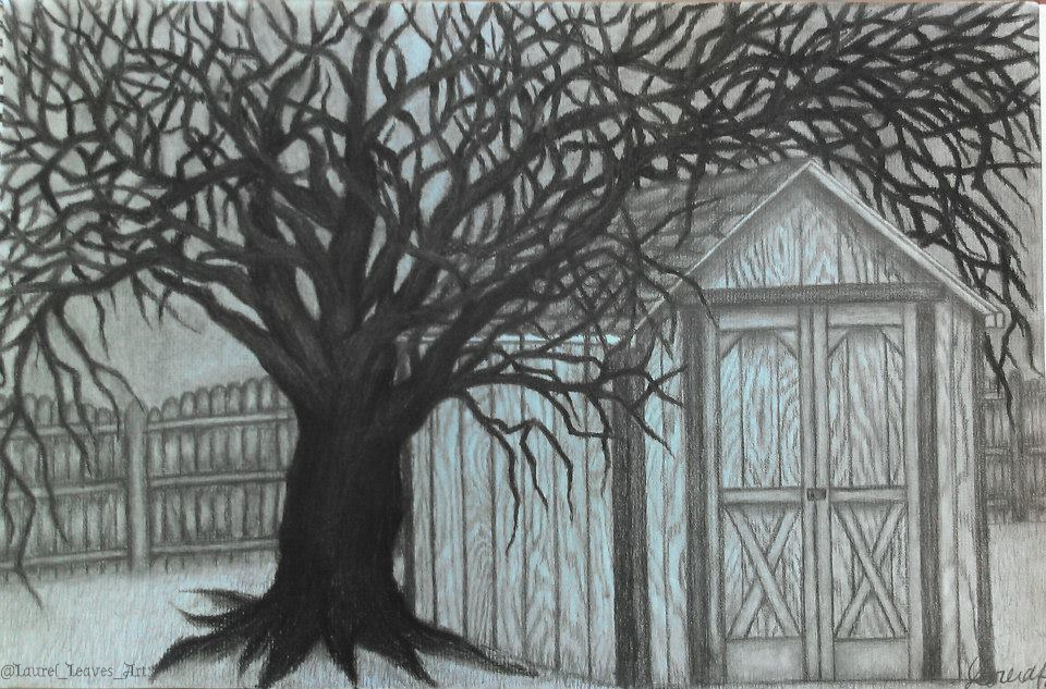 Tree and Shed,
              <em>2012</em>, Graphite and Charcoal